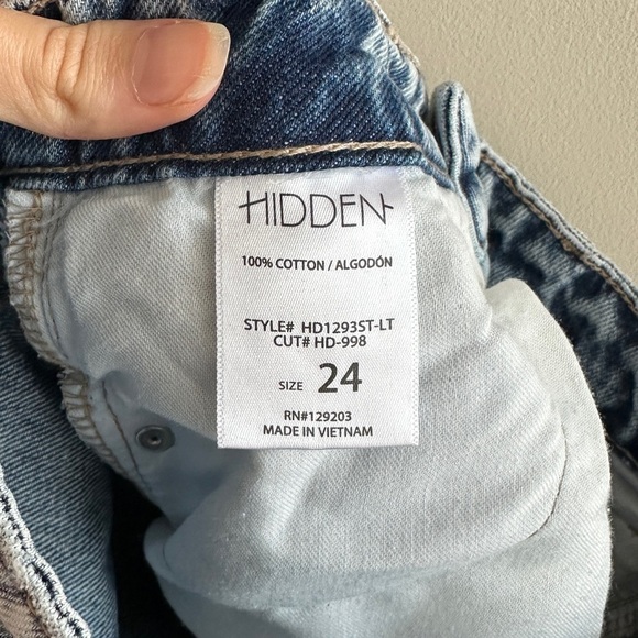 HIDDEN Light Blue Acid Wash Women's Front Slit Jeans, Denim Jeans, Size 24 - Picture 15 of 16